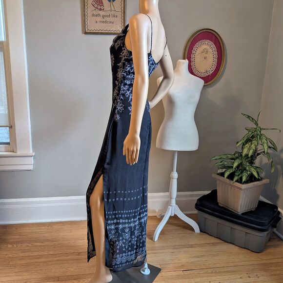 Vintage 1990s Rampage Slip Dress Floral Cottage Slit Whimsygoth Size 3 - Picture 15 of 16